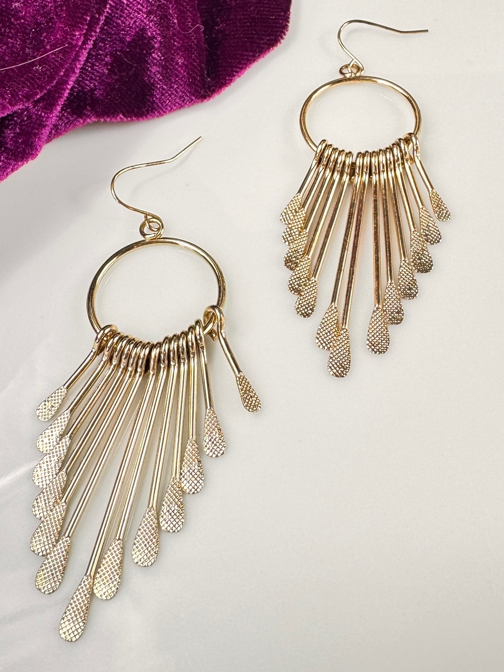 Free People Gold Textured Fringe Hoop Earrings